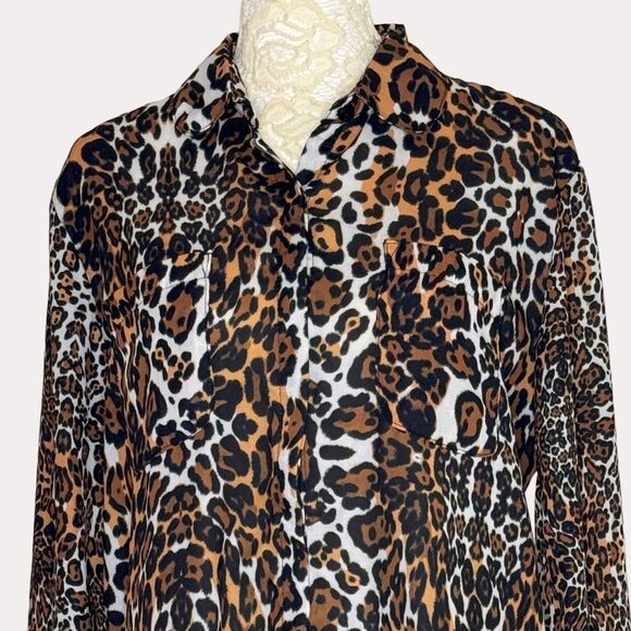 AK Urban Animal Print Button Front Blouse Top Chiffon 42 US L am - Picture 4 of 9